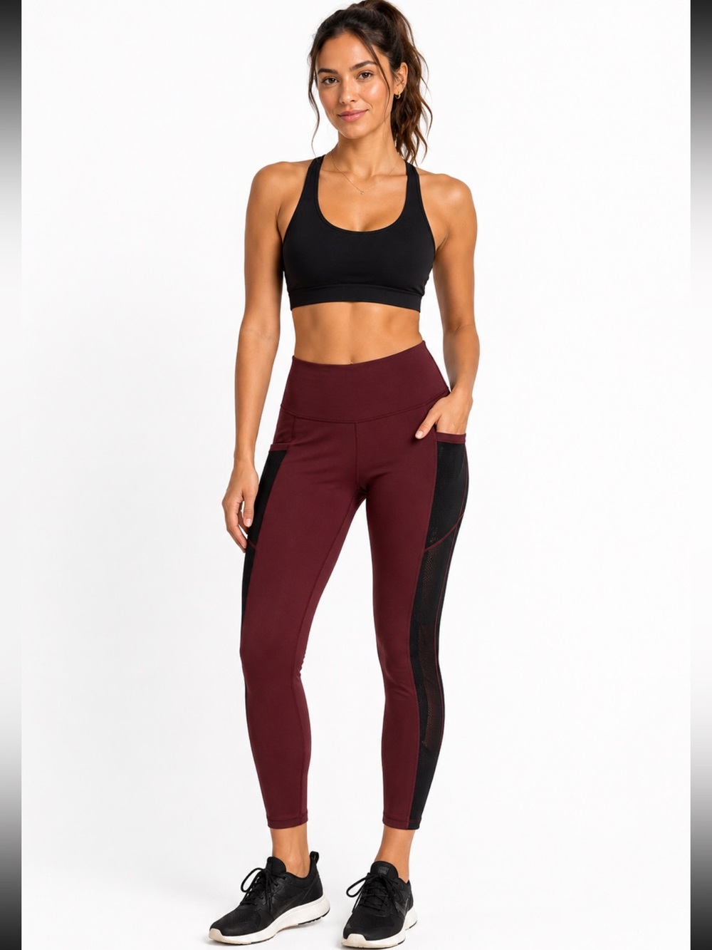 Pop Fit Burgundy Mesh Pocket Leggings — Size S”